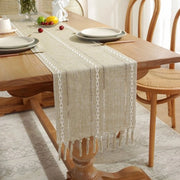 Tavolo da pranzo a quadri con pennelli - Tavolo da pranzo a quadri con bordure decorate - Tavolo da pranzo bohemien a quadri - Dimensioni: 33x122cm