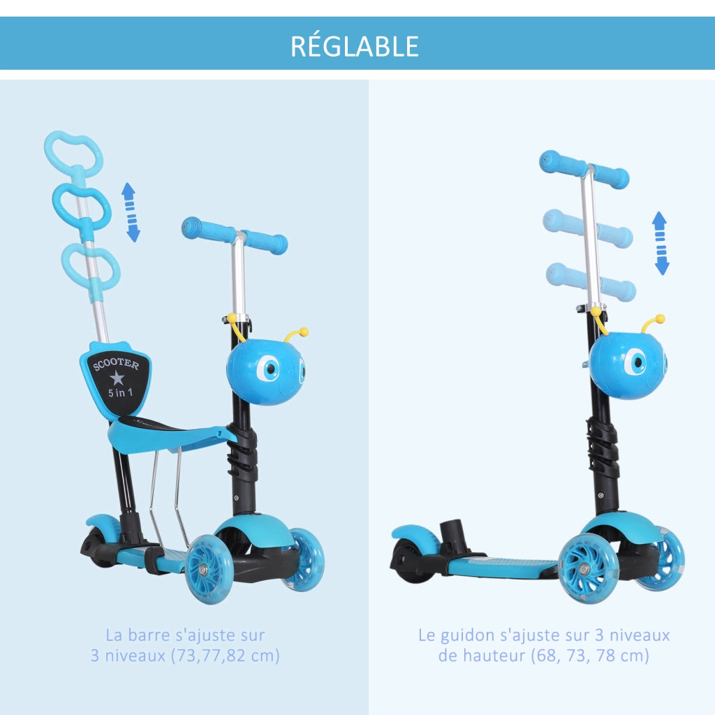 Trottinette per Bambini 5 in 1 ¨C Minimal ¨C Blu, Regolabile, 60 Kg