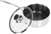Pentola ibrida da cucina piccola 16 cm - rivestimento antiaderente - insieme pentole con coperchio - pentola a tre strati in acciaio - induzione.