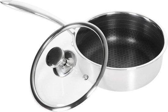 Pentola ibrida da cucina piccola 16 cm - rivestimento antiaderente - insieme pentole con coperchio - pentola a tre strati in acciaio - induzione.