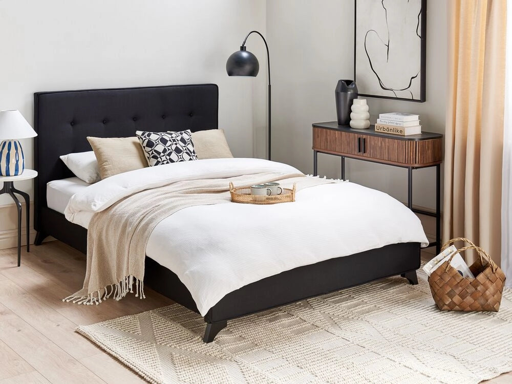 Letto Matrimoniale tessuto Nero 140 x 200 cm Imbottito in stile moderno