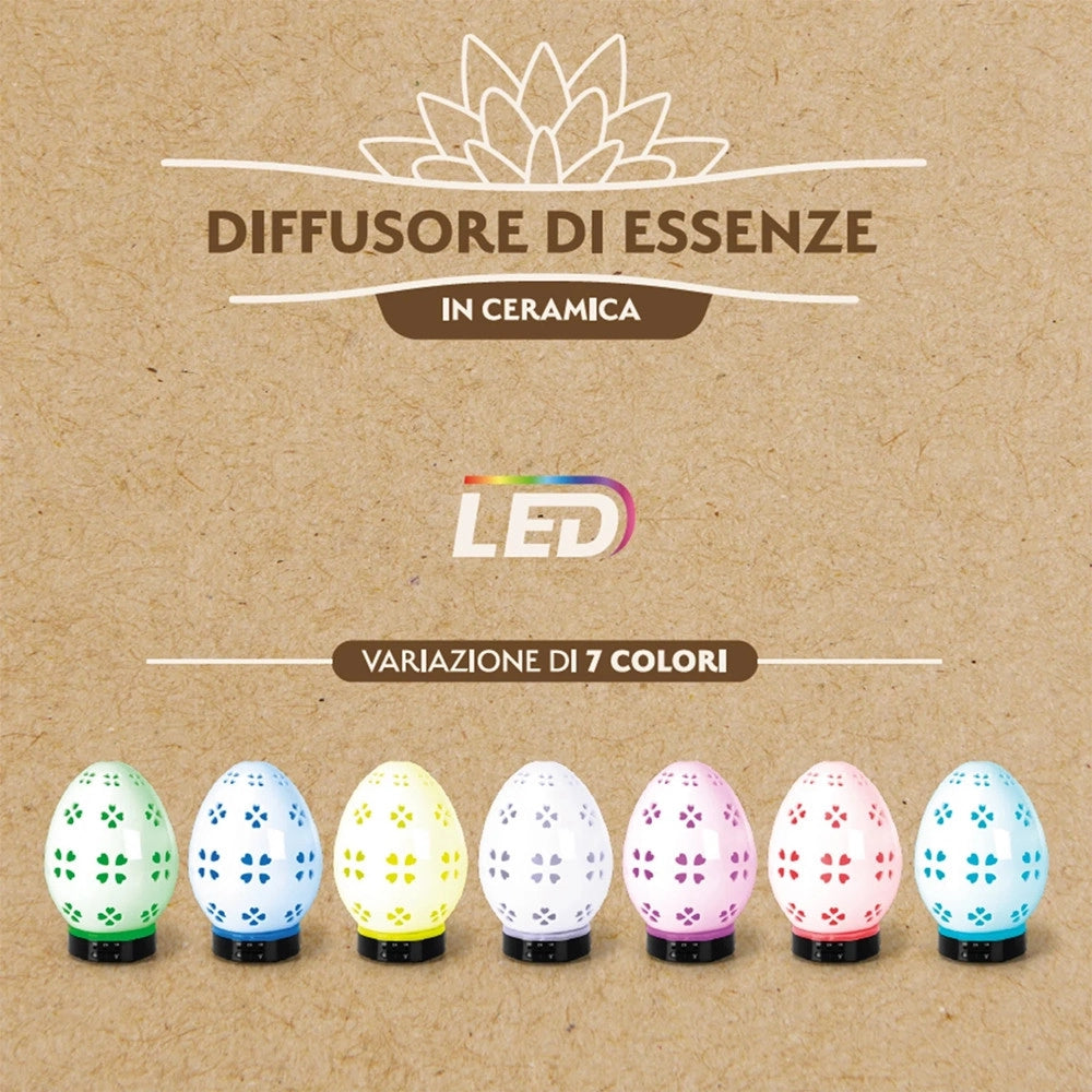 Trade Shop - Diffusore Di Essenza In Ceramica 150ml 12w 3led 7 Colori Led 6 Per Cromoterapia H20xø14cm -