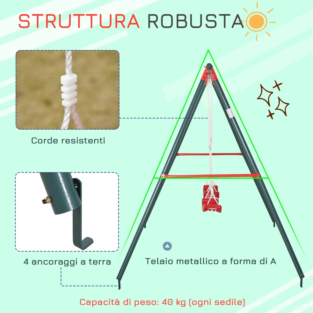 Altalena Doppia Altalena da Giardino per Bambini 3+ Anni, Verde Rosso