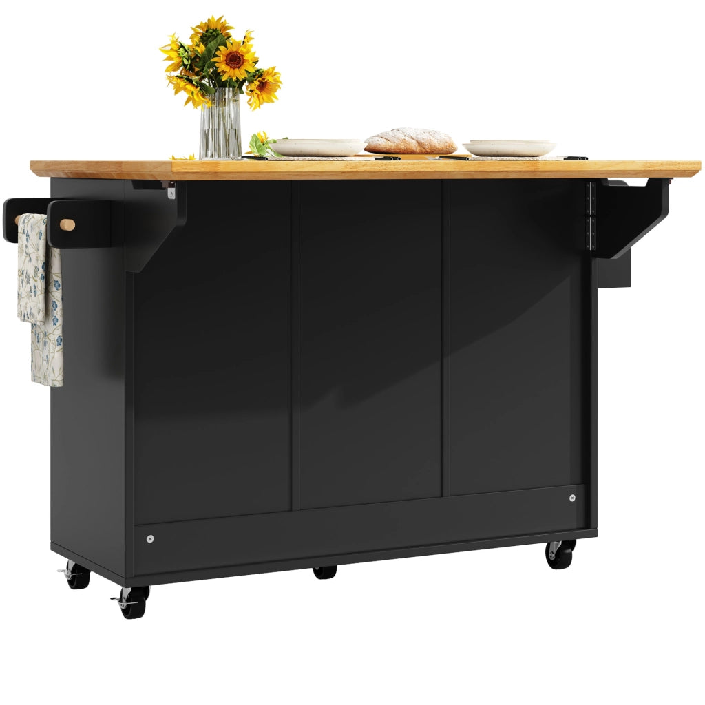 Isola da cucina mobile pieghevole con ruote; MDF e metallo; nera