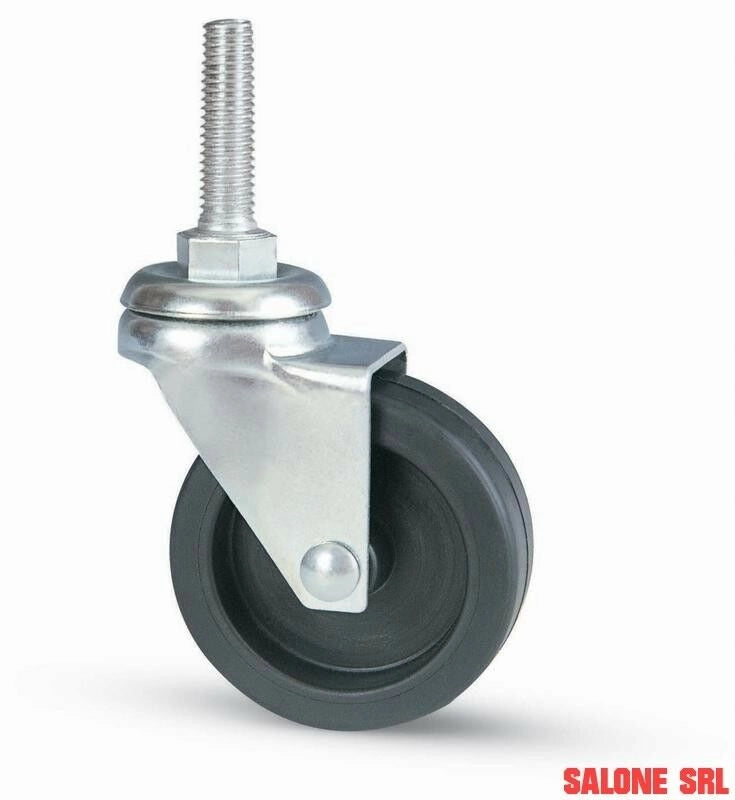 RUOTA GOMMA PZ.4 PER MOBILE D.50 CON PERNO FILETTATO M.8X30 SEDIA POLTRONA SCRIVANIA