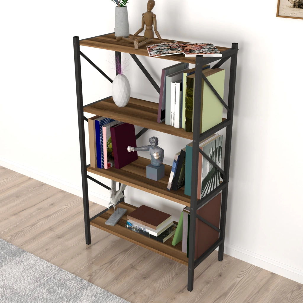 Scaffale da Terra 'Vanylven' Libreria a 4 Ripiani Mobile da Stoccaggio - Effetto Noce [en.casa]