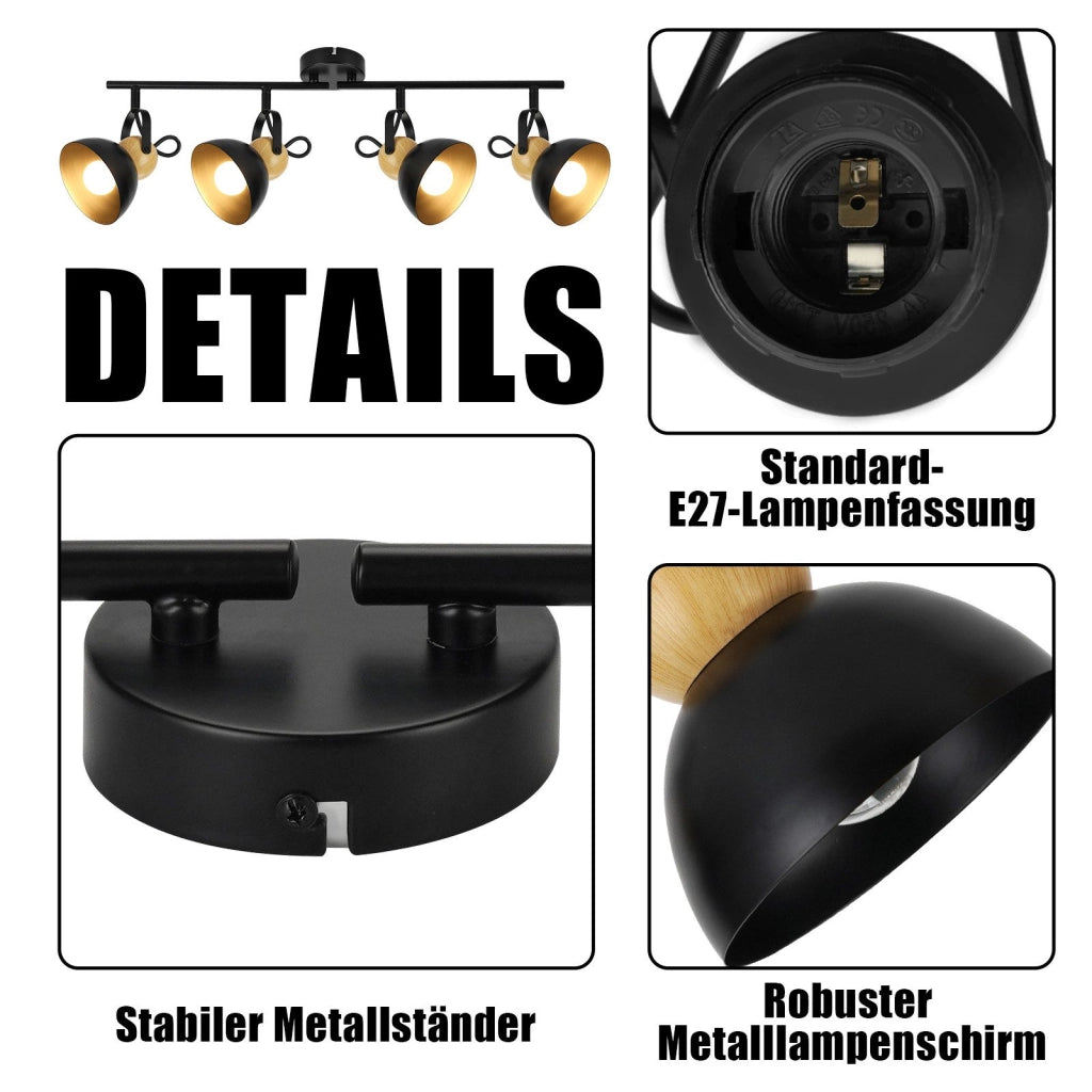 ZMH Faretto da soffitto a 4 luci orientabile a 350° Vintage Plafoniera Soggiorno