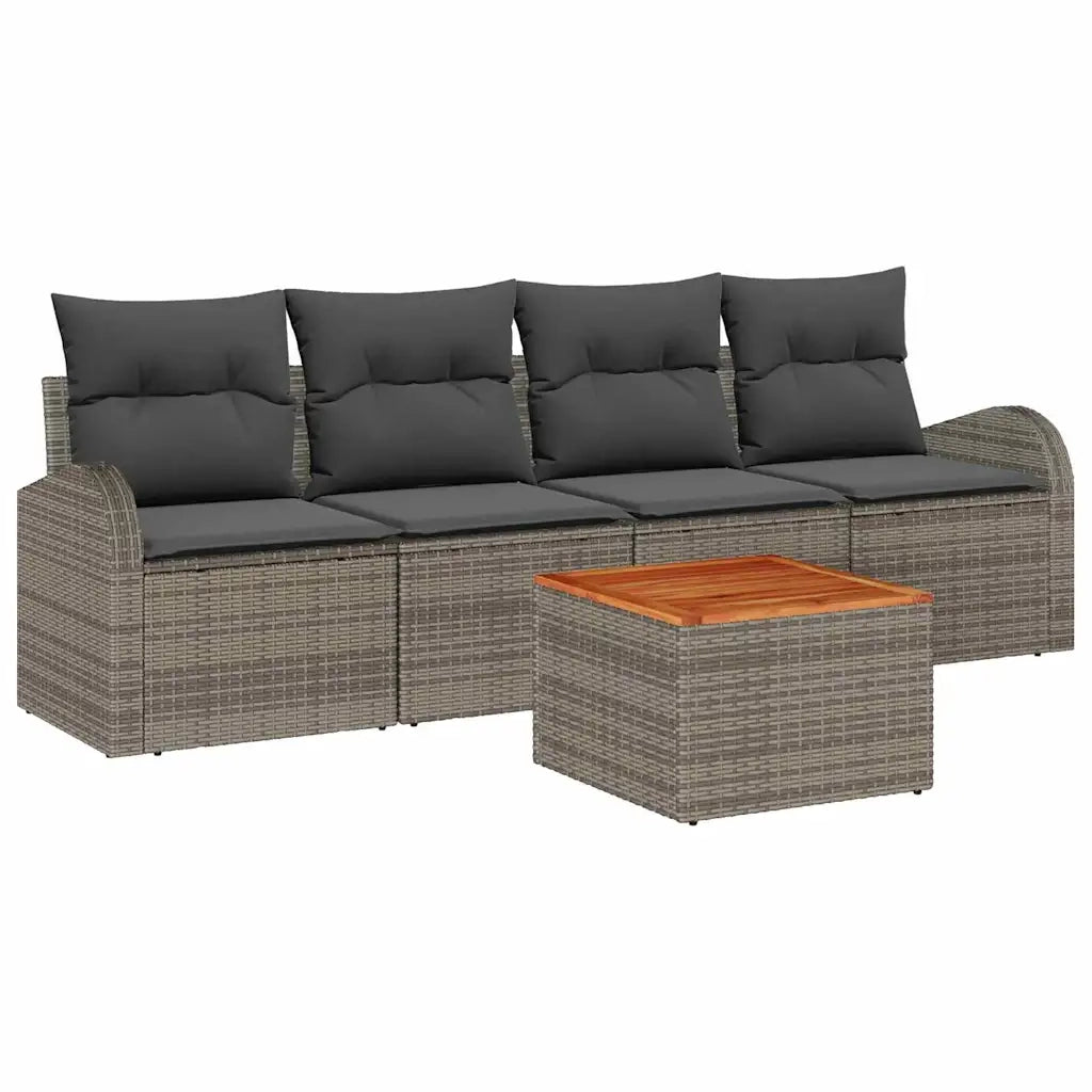 Set Divano da Giardino con cuscino 5 pcs Grigio polyrattan