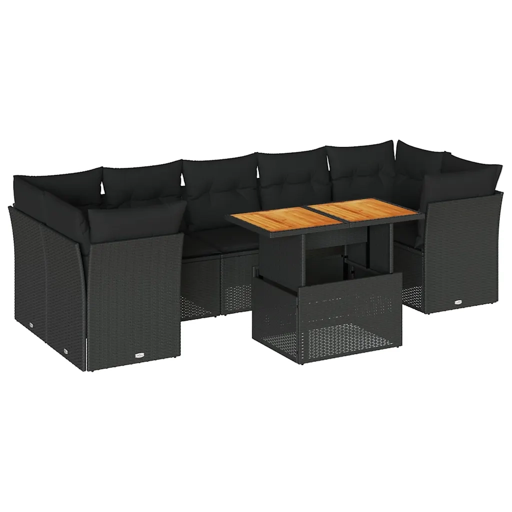 Set Divani da Giardino con Cuscini 8 pz Nero in Polyrattan 3326897