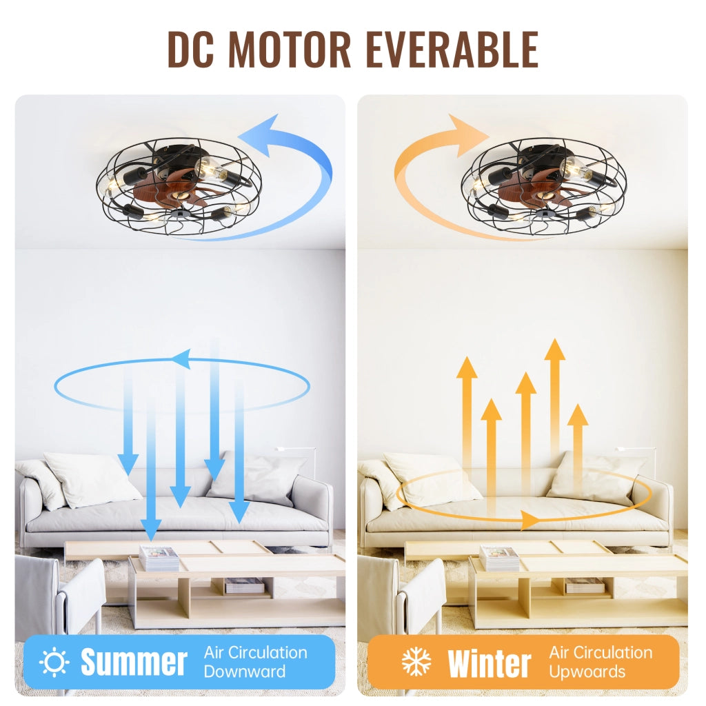 Ventilatore da soffitto cage 20" nero con luce, 7 pale ABS e telecomando