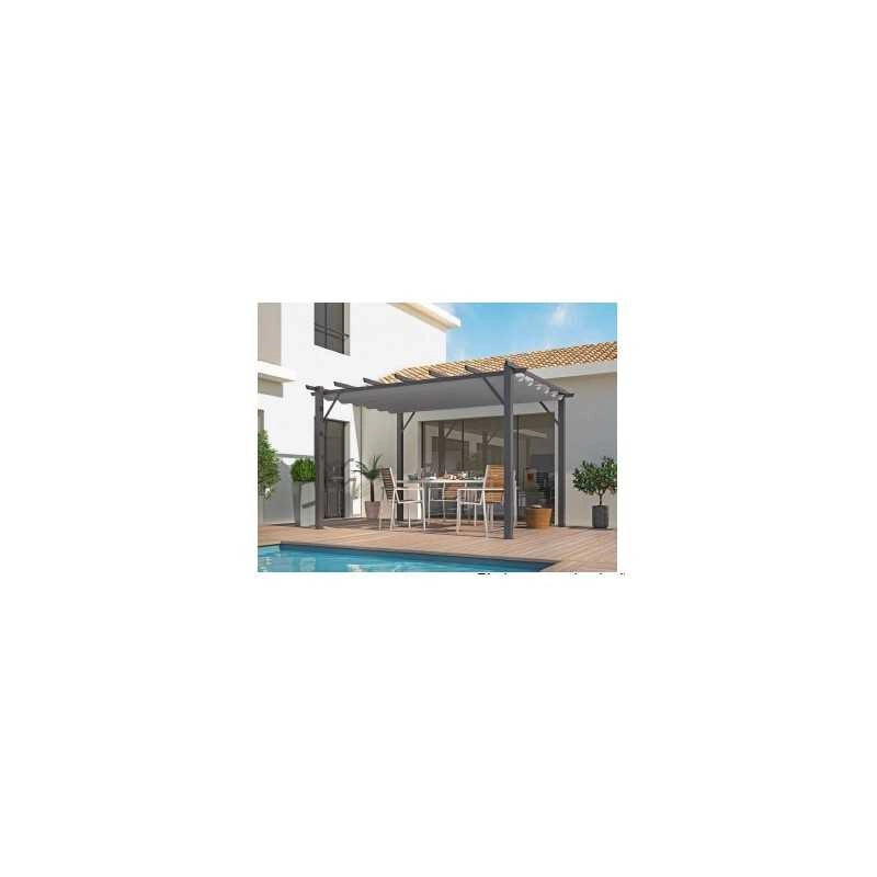 Pergola da giardino in alluminio 400x300 cm con telo grigio retraibile – tettoia con struttura autoportante moderna – PER4030GG Foresta