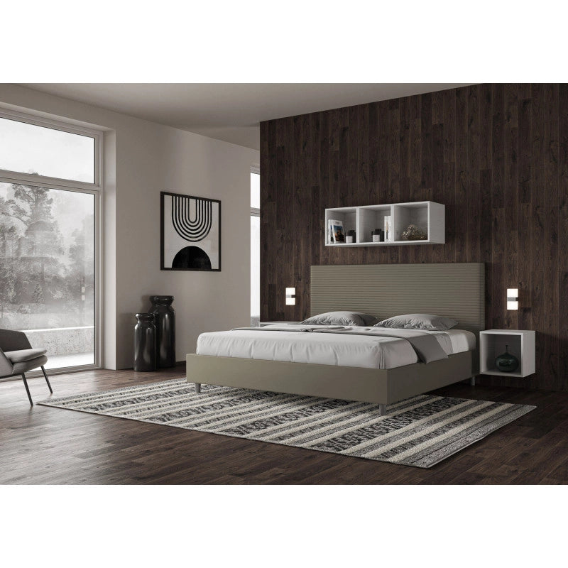 Letto imbottito Matrimoniale 180x200 cm Focus - Similpelle,Cappuccino,Con rete