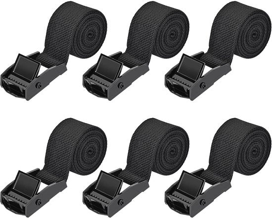 Set di cinture di espansione da 6 pezzi, cintura di espansione corta 1 m x 25 mm, cinture di espansione con chiusura a molla (nero)