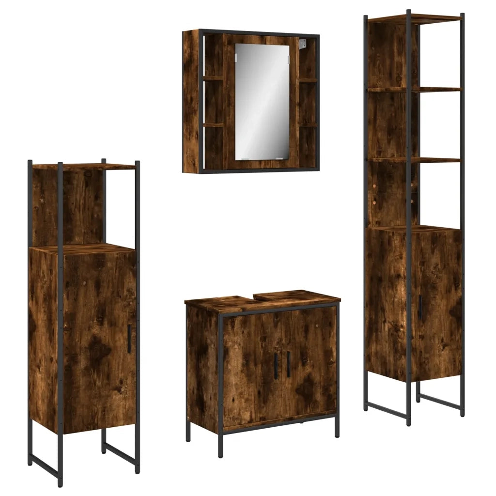 Set Mobili da Bagno 4 pz Rovere Fumo in Legno Multistrato 3214772
