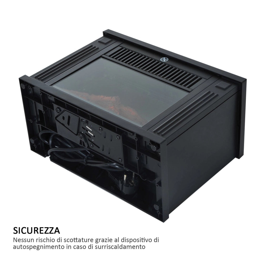 EasyComfort Camino Elettrico da Tavolo con Effetto Fiamma, Caminetto con Potenza Regolabile 600/1200W, Copertura 10-15m², Nero