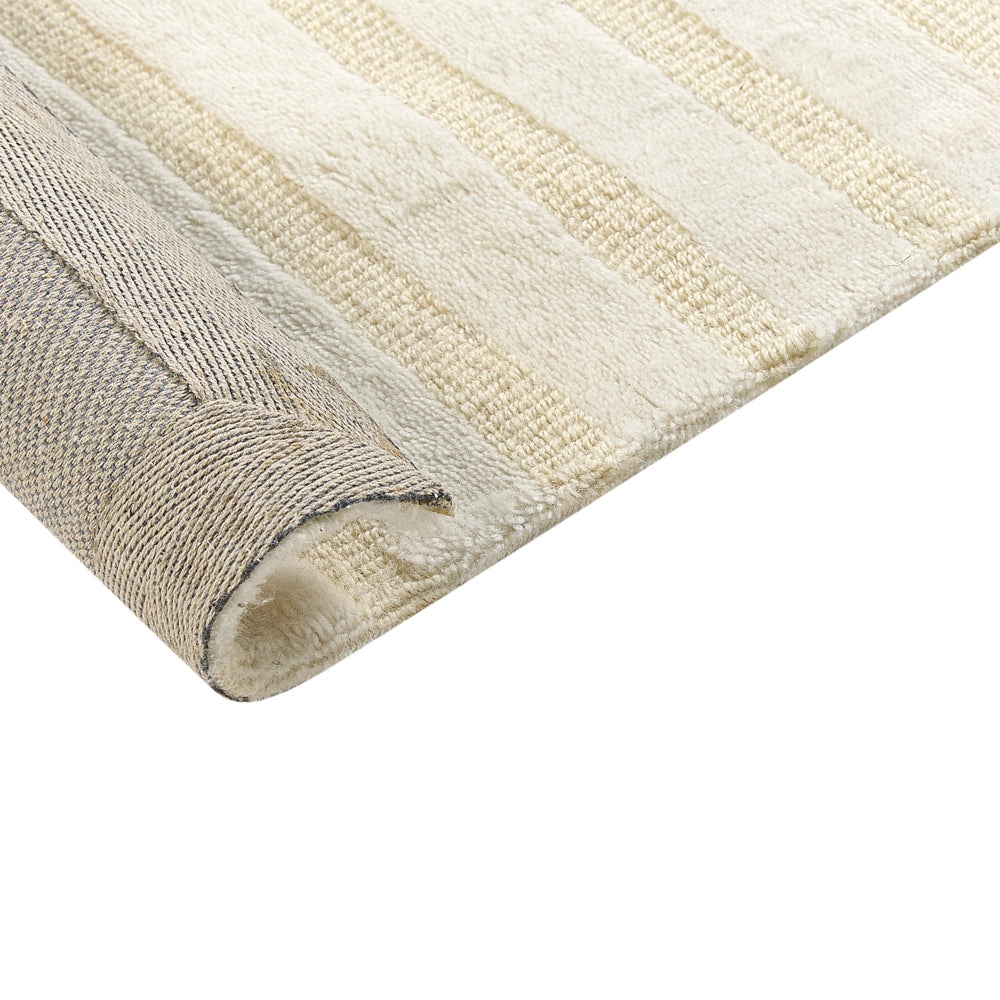 Tappeto da salotto moderno in lana con motivo a righe e tinta unita beige 160 x 230 cm soggiorno camera da letto