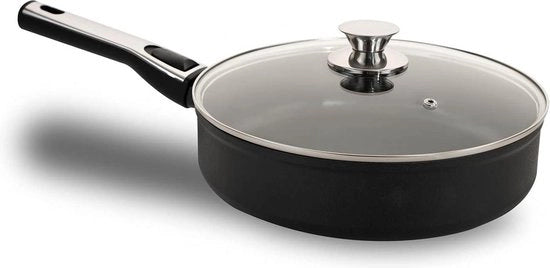 Piastra per biscotti a plasma da 26 cm con bordo alto e coperchio in vetro - Padella ceramica a forno resistente con capacità di 32 l.