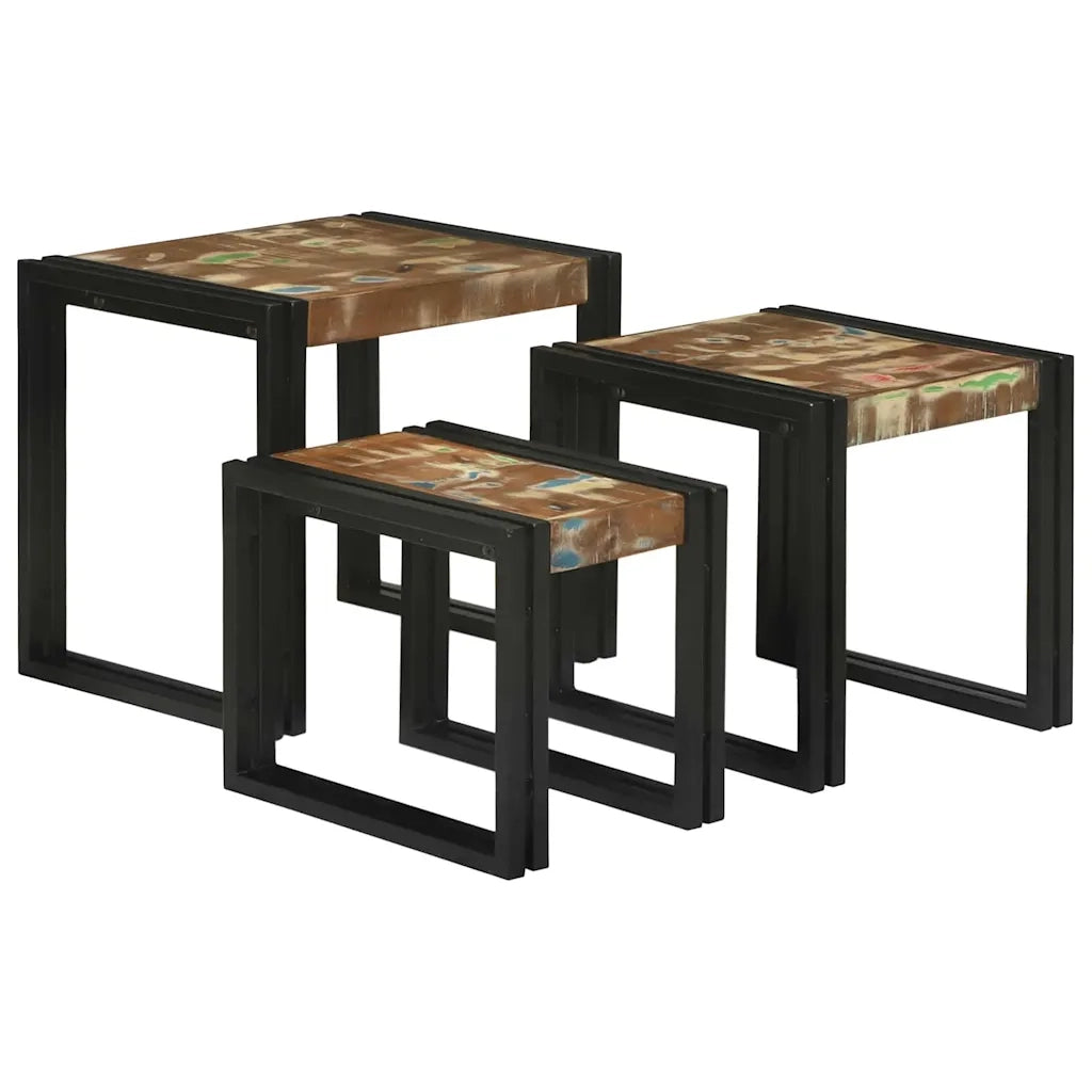 vidaXL Tavoli da annidamento 3 pcs Legno massello di recupero