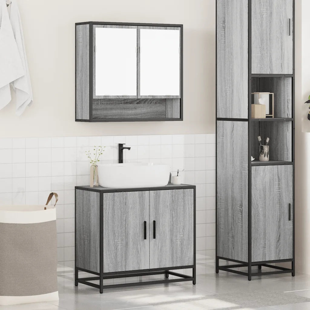 Set Mobili da Bagno 2 pz Grigio Sonoma in Legno Multistrato