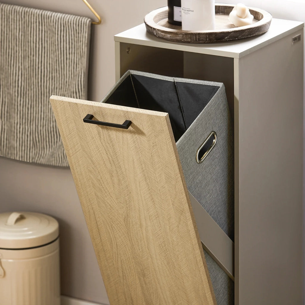 Mobile Bagno Portabiancheria Pieghevole Mobiletto Grigio E Naturale 31.5x30x86.3cm BZR132-NG