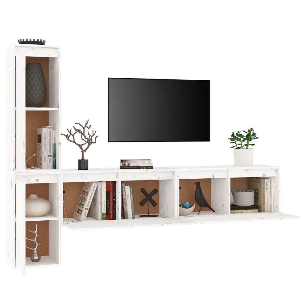 Mobili Porta TV 4 pz Bianchi in Legno Massello di Pino cod mxl 15225