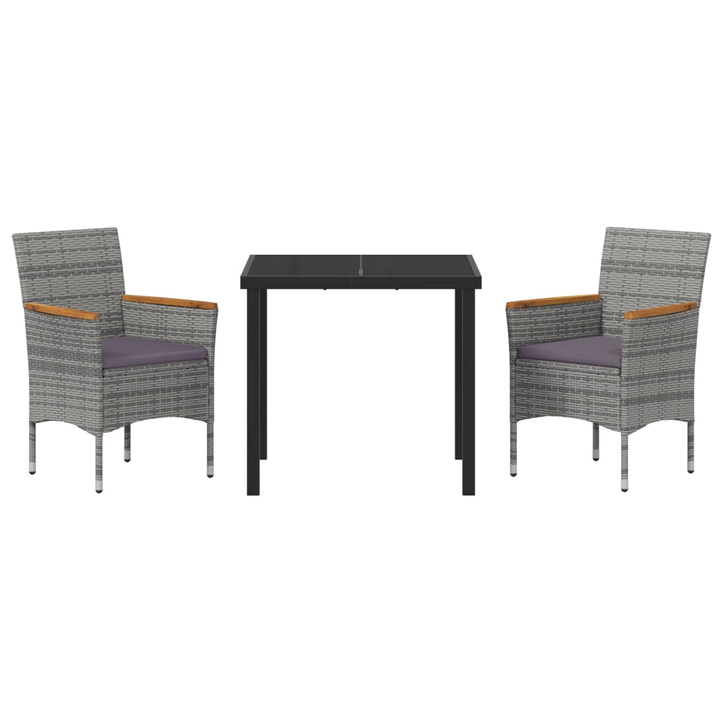 Set da Pranzo da Giardino 3 Pezzi Grigio Polyrattan