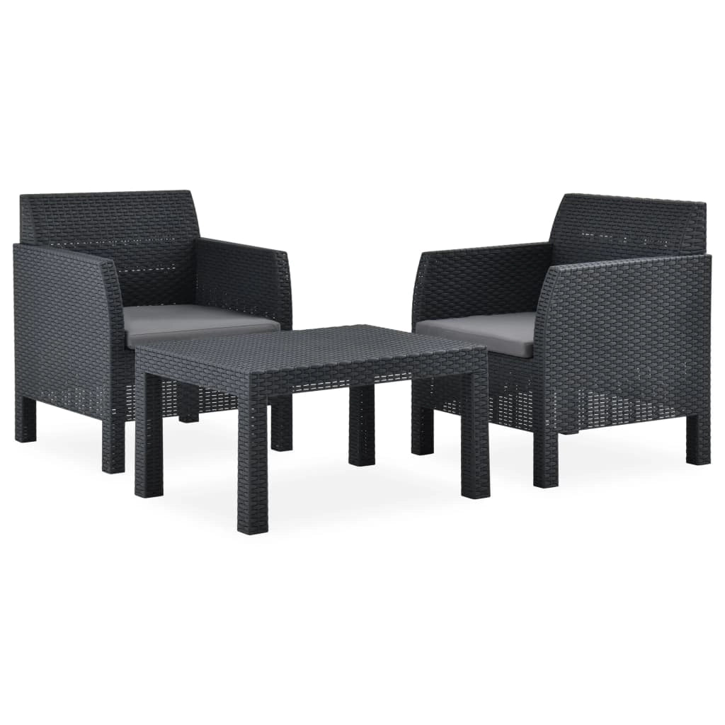 Set di mobili da giardino mobili da esterno set da 3 pezzi con cuscini rattan PP antracite 02_0015988
