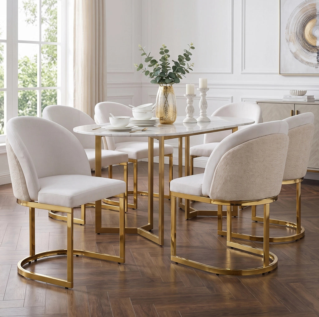 Sedia da sala da pranzo 59x52x85 cm beige e oro – set da 4