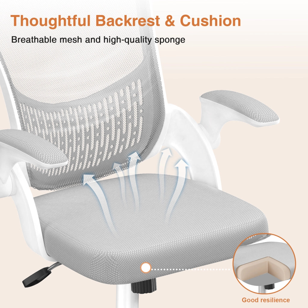 Sedia da ufficio con braccioli -  Sedia da ufficio ergonomica - con ruote - Sedia girevole regolabile in altezza - bianco-grigio