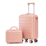 Set di due valigie girevoli in ABS da 14"/19" con lucchetto a combinazione e trousse da 14" (rosa)