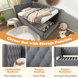 Daybed-Xylo-90x190 cm-idraulico, doghe, velluto grigio