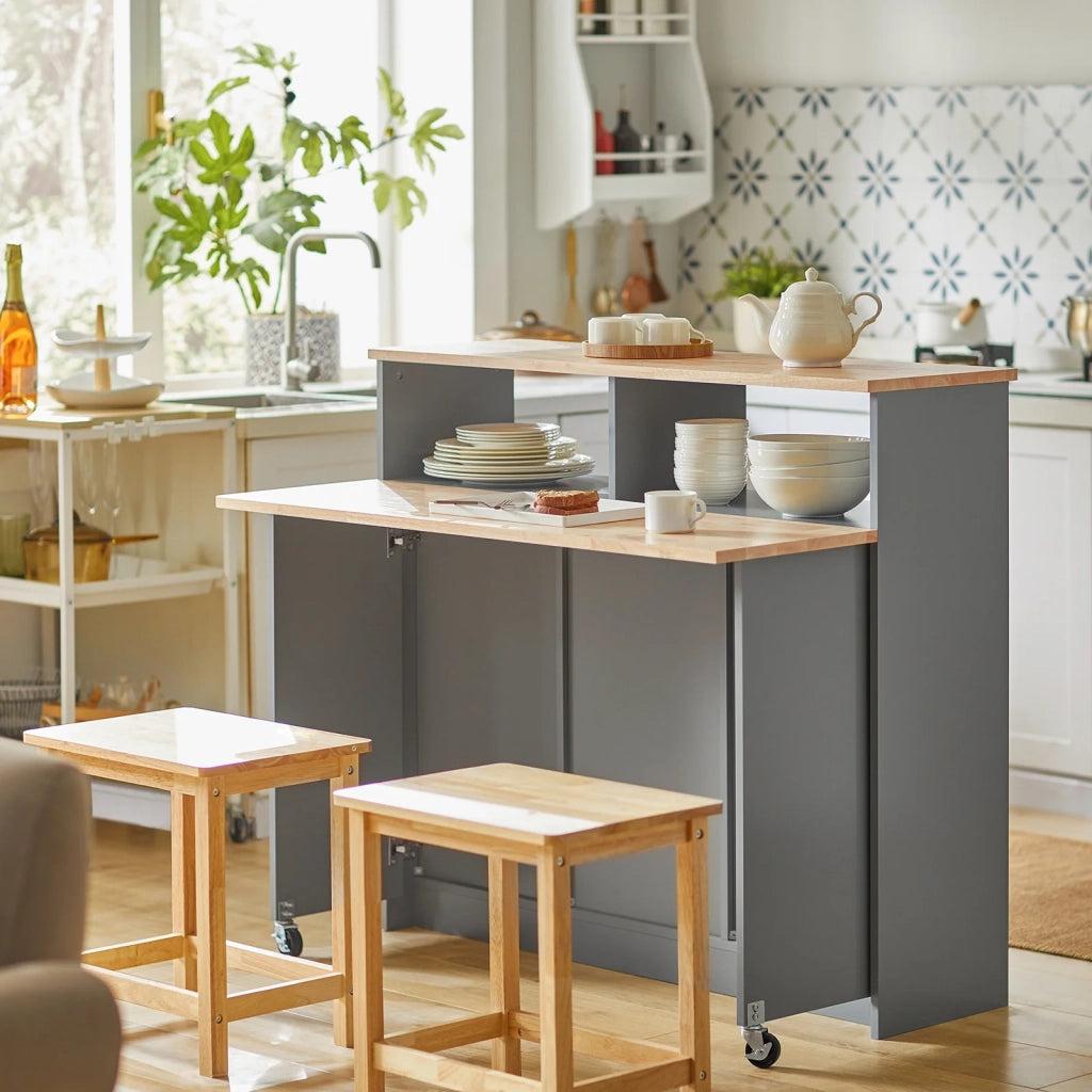 Credenza con ante scorrevoli Isola cucina con piano di lavoro espandibile Credenza cucina Credenza grigio chiaro 110x68x97cm, FSB36-HG