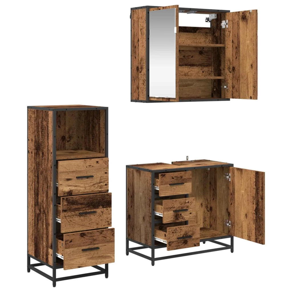 Set di mobili per il Bagno | Armadio da bagno con cassetto 3 pz Legno vecchio