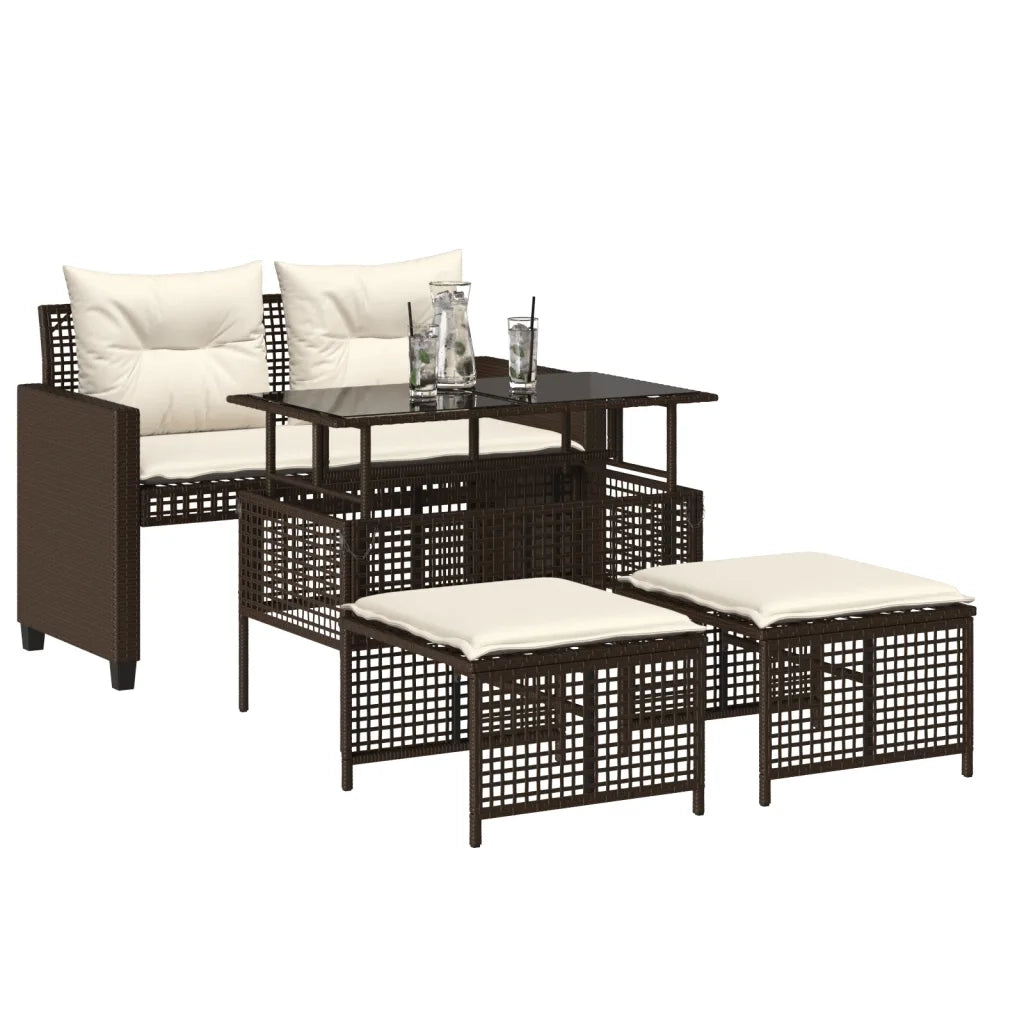 Set Divano da Giardino 4 pz Cuscini Marrone Polyrattan e Vetrocod mxl 92718