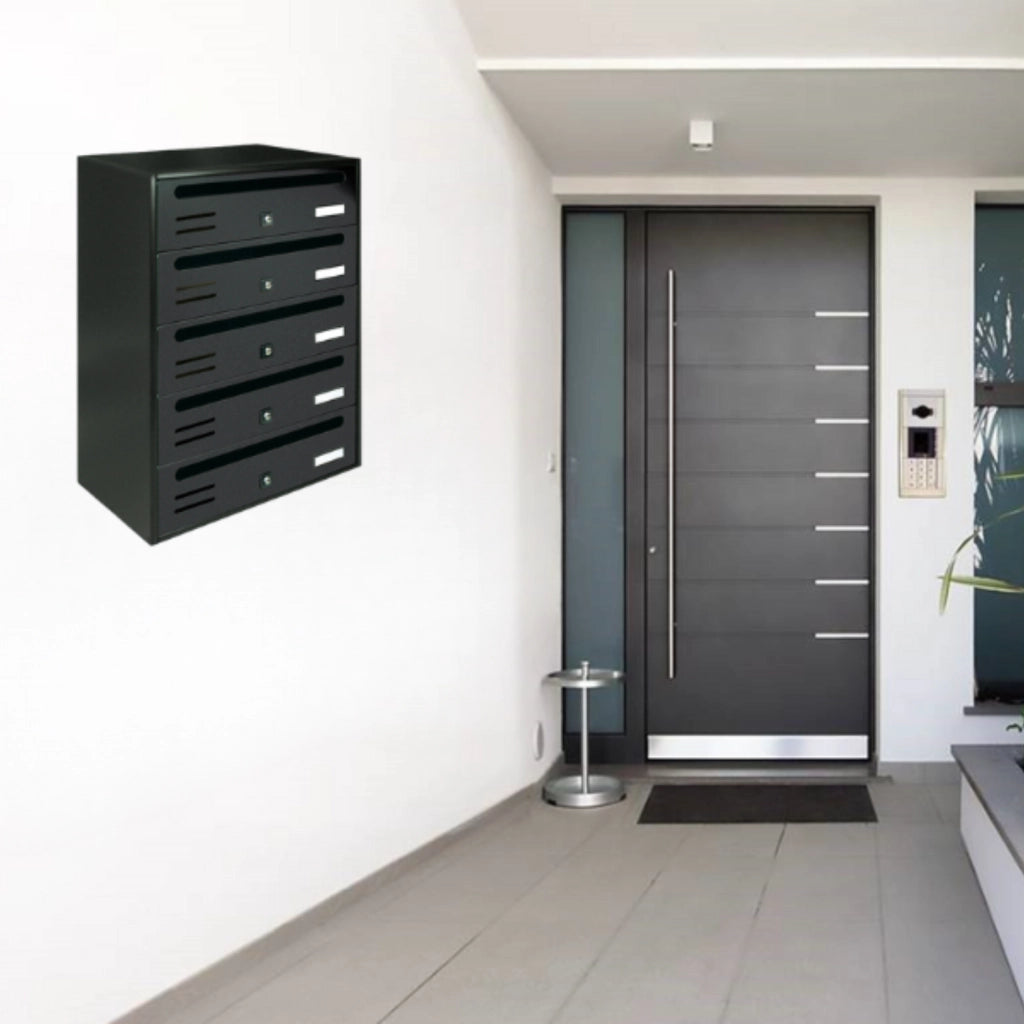 ALUBOX CUBO Cassette Postali Condominiali 5 Posti 53X38,5X25 Cm In Lamiera Zincata Cassetta Postale Condominiale Orizzontale Da Esterno E Interno Protetto COLORE: ANTRACITE