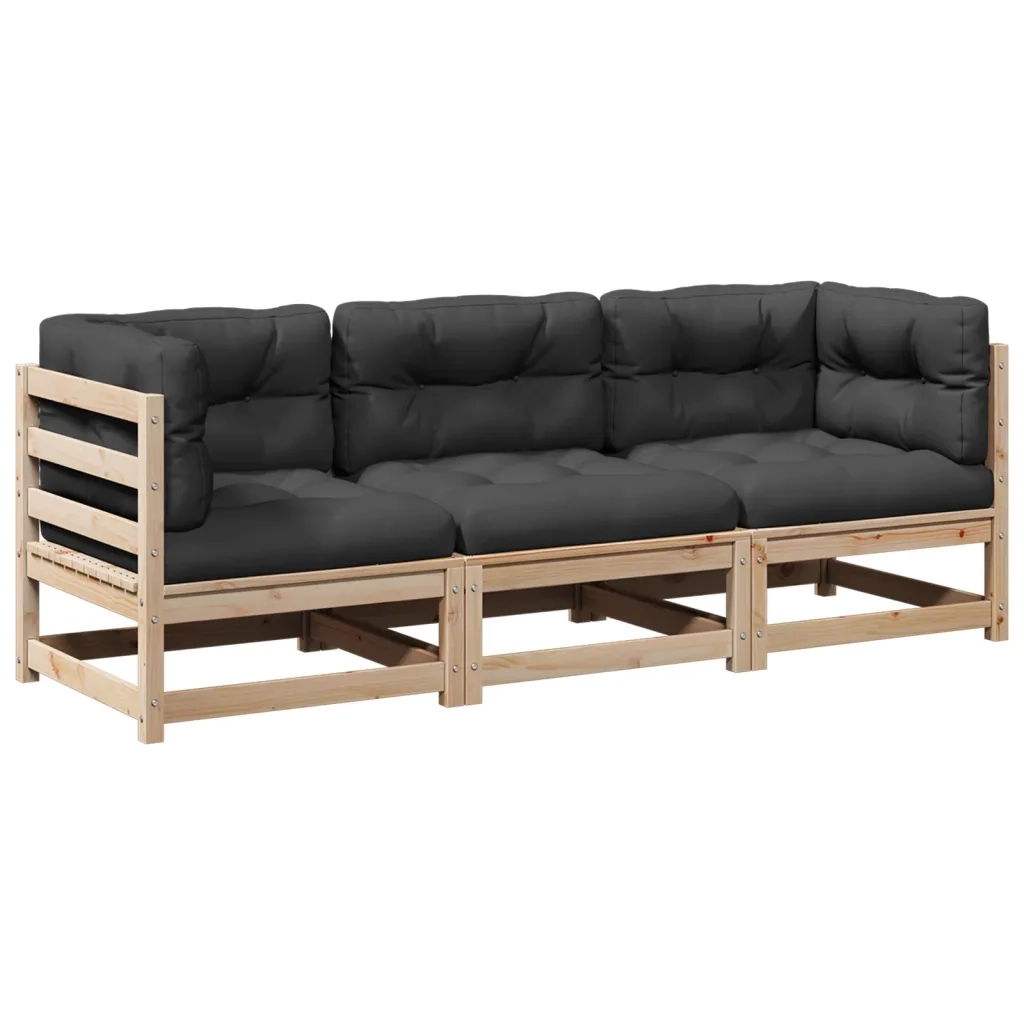 Set Divani Giardino 3 pz con Cuscini in Legno Massello di Pino 3299268