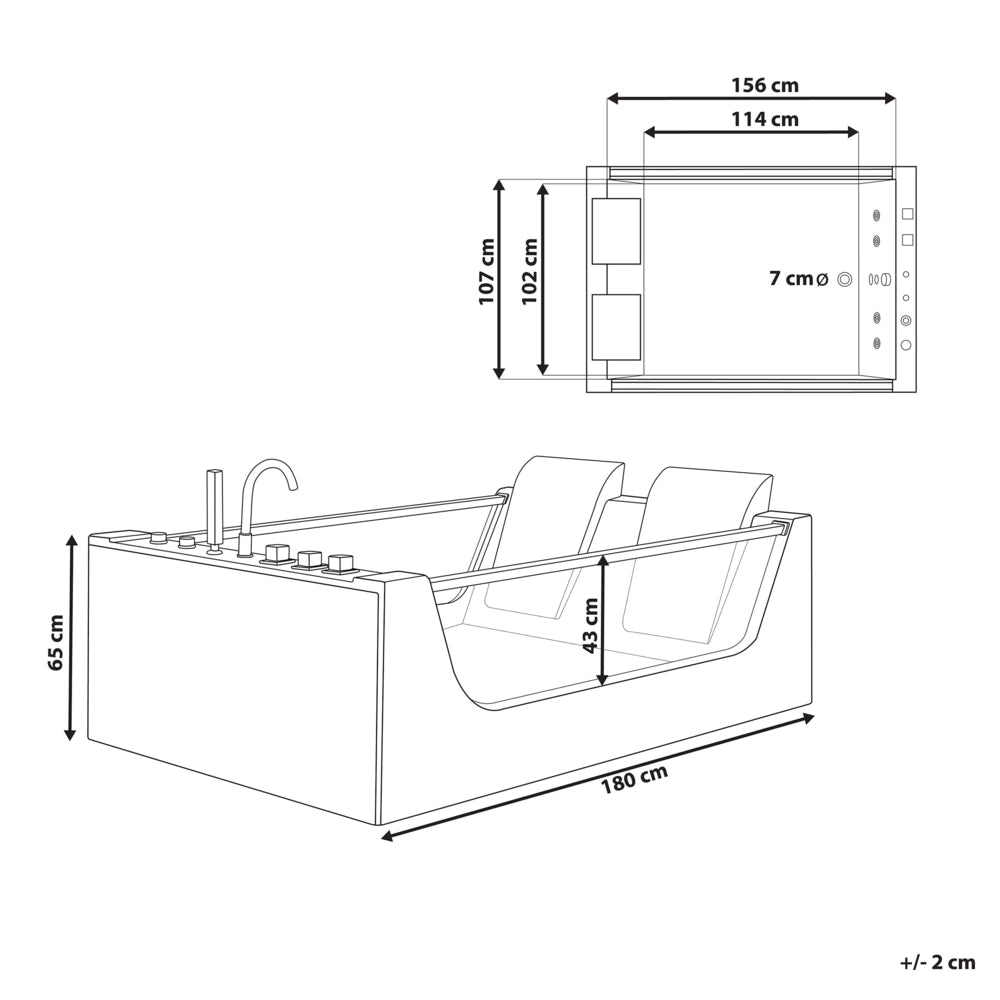 Vasca Idromassaggio Bianco Sanitario Vetro Acrilico Frontale Trasparente Illuminato LED Rettangolare Doppio 107 x 156 cm