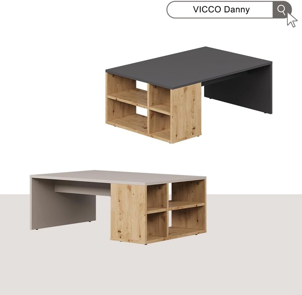 Tavolino da salotto Danny, Cachemire, 90 x 60 cm con ripiani, per la conservazione di libri e telecomandi