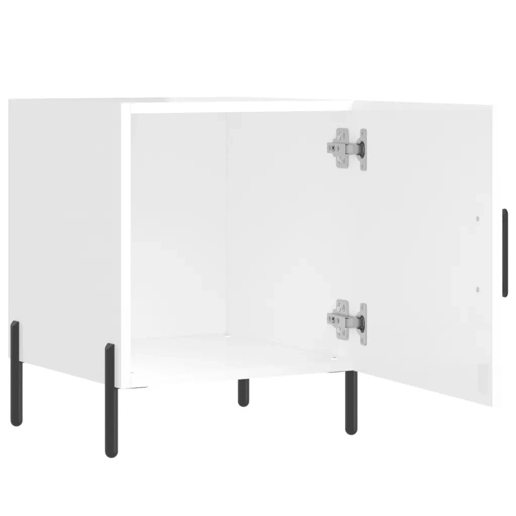 Set di 2 Comodini | Armadio da Notte | Mobiletto da notte Bianco Lucido 40x40x50 cm in Legno Multistrato