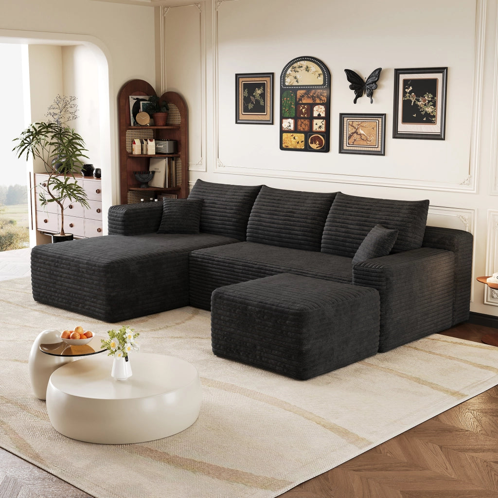 Divano angolare in tessuto con imbottitura in schiuma ad alta elasticità senza montaggio nero 241 × 151 × 58 cm