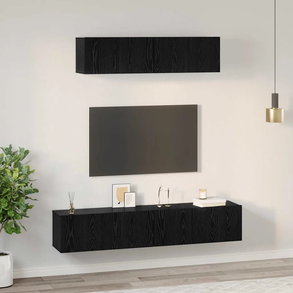 Set mobile TV 4 pcs Rovere Nero Legno multistrato 3393361