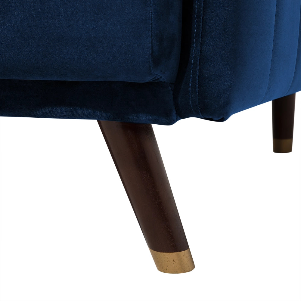 Divano Letto Tessuto Velluto Blu Navy Soggiorno Moderno 3 Posti Gambe In Legno Braccio A Pista