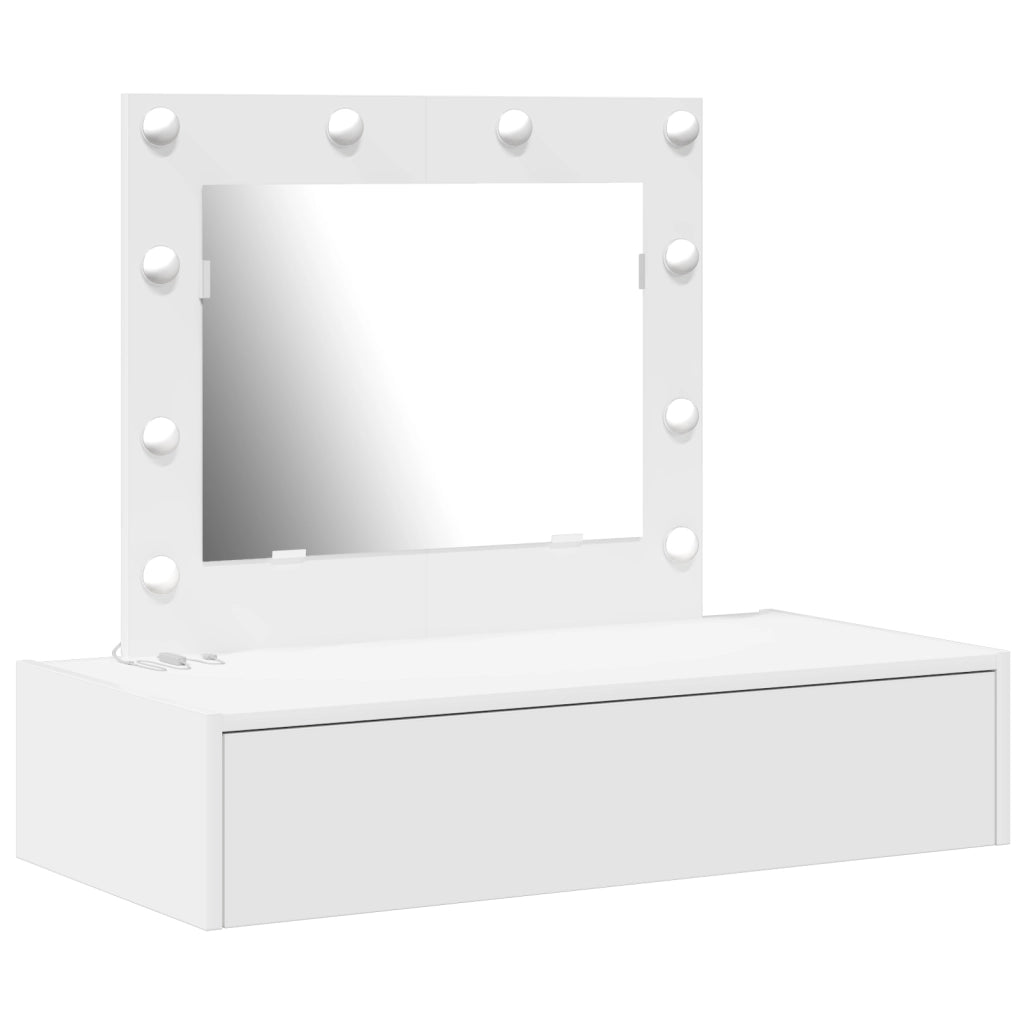 Tavolo da Toeletta Appeso al Muro con Luci LED - Bianco