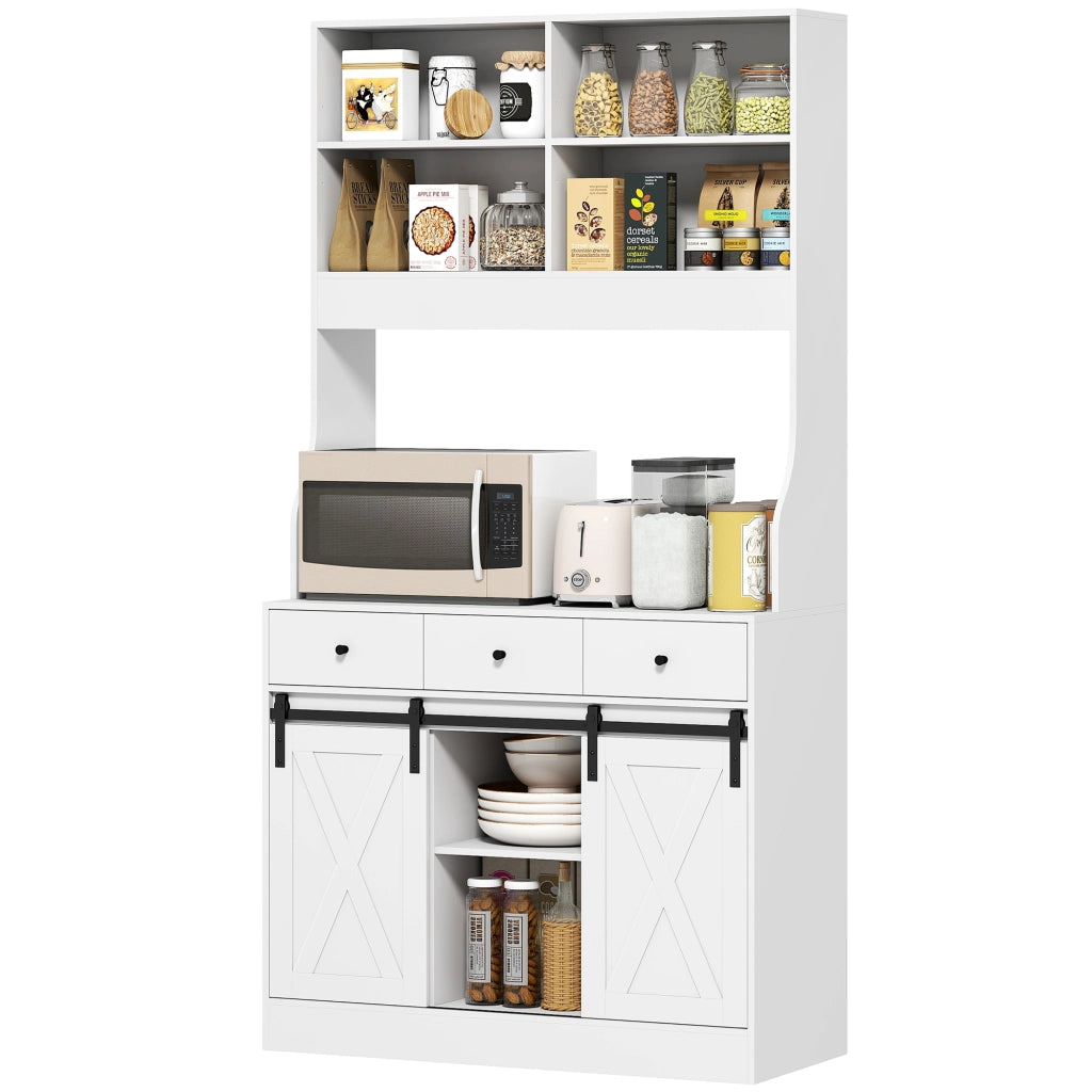 Armadio Cucina con 2 Ante Scorrevoli 3 Cassetti e Ripiani ¨C Zephmum ¨C Bianco 93.5x40x180cm