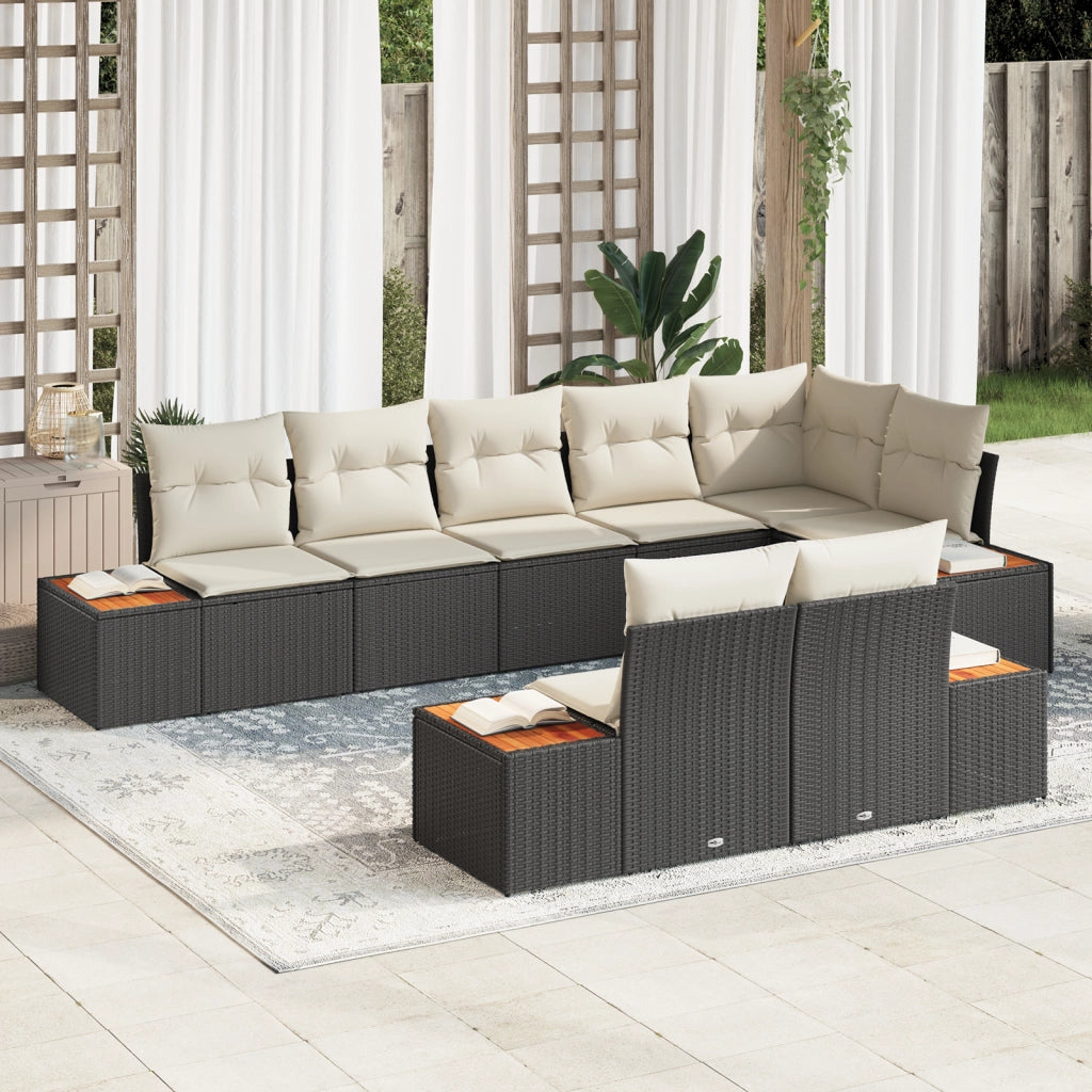 Set di Divani da Giardino da 8 Pezzi con Cuscini Nero in Polyrattan