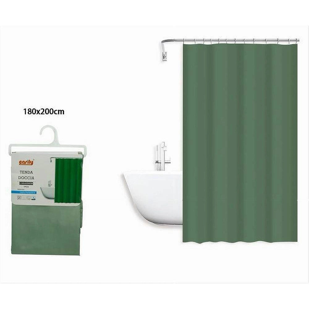 Trade Shop - Tenda Doccia Antimuffa Impermeabile Poliestere 180x200cm Ganci Bagno Verde 79858 -