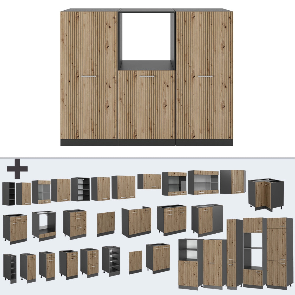 Vicco Cucine componibili piccole Rovere artigianale/antracite 180 cm senza piano di lavoro