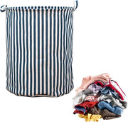 Wastino opgonfiabile a forma rotonda per bambini - blu e bianco a strisce - cesto di gioco - cesto di ripostiglio per la camera - grande cesto di stiro