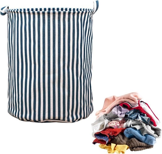 Wastino opgonfiabile a forma rotonda per bambini - blu e bianco a strisce - cesto di gioco - cesto di ripostiglio per la camera - grande cesto di stiro