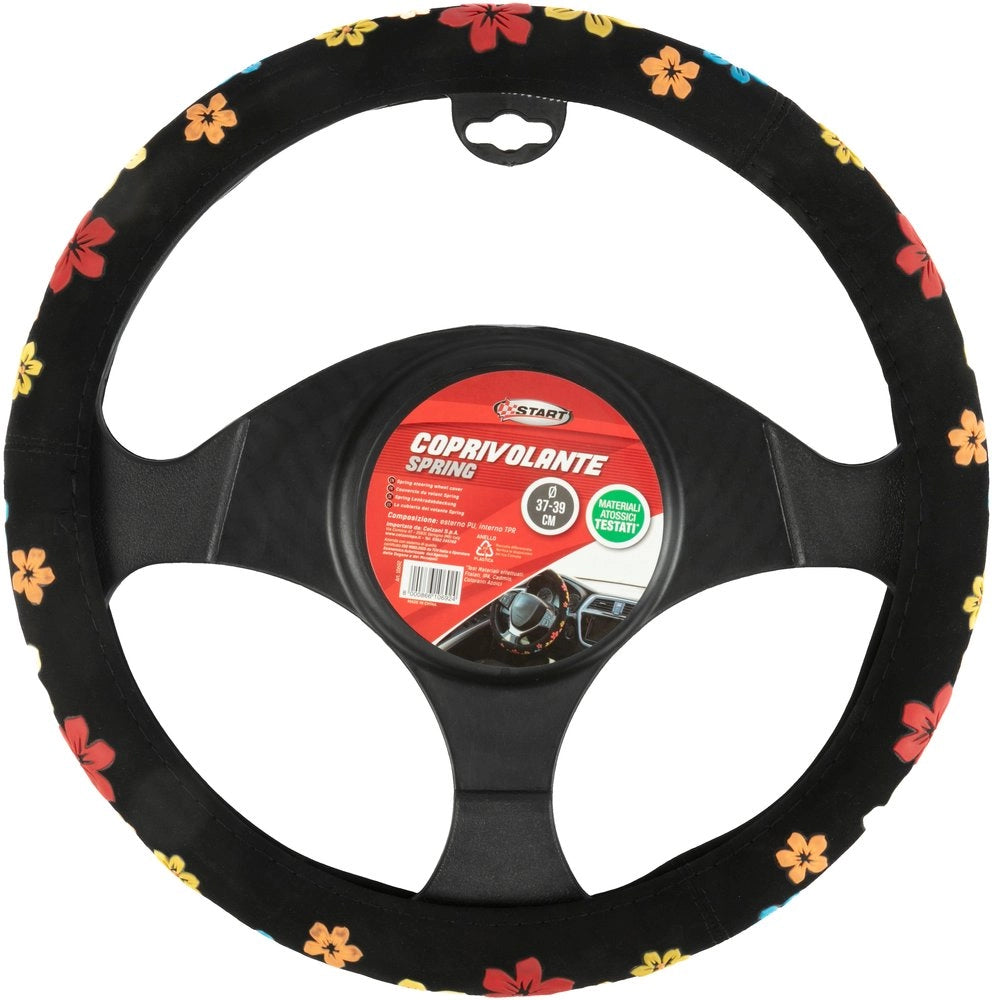 Coprivolante auto Spring diametro 37-39 cm nero con fiori, universale
